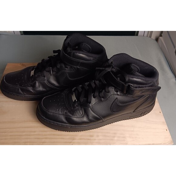 Nike Air Force 1 Mid Shoes Mens Size 14 Triple Black Leather Strap 315123-001 - Picture 11 of 16